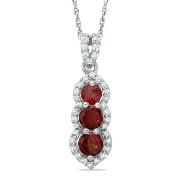 Garnet and 1/5 CT. T.w. Diamond Past Present FutureÂ® Linear Pendant in 10K White Gold