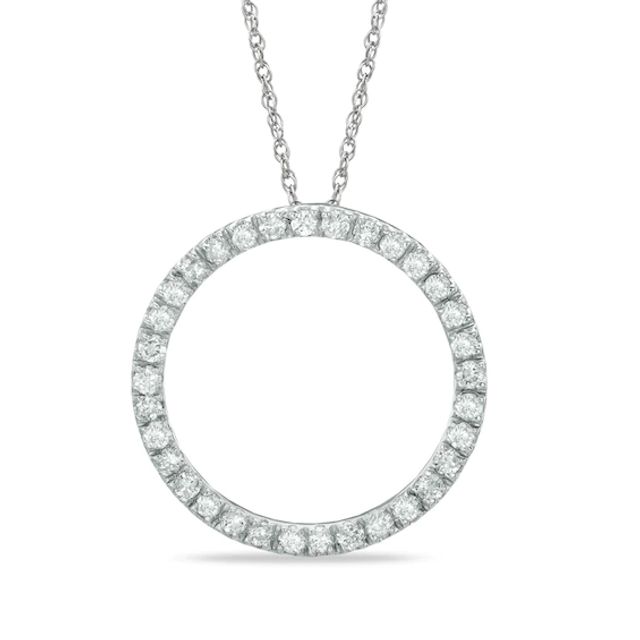 1/2 CT. T.w. Diamond Lined Circle Pendant in 14K White Gold