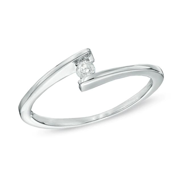 Diamond Accent Solitaire Bypass Promise Ring in 10K White Gold