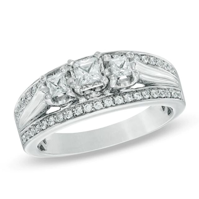 1/2 CT. T.w. Princess-Cut Diamond Edge Three Stone Band in 10K White Gold
