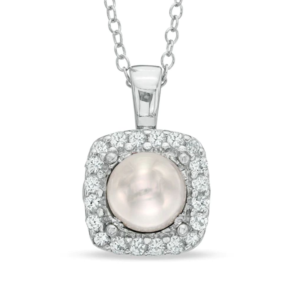 6.5-7.0mm Freshwater Cultured Pearl and Lab-Created White Sapphire Frame Pendant in Sterling Silver