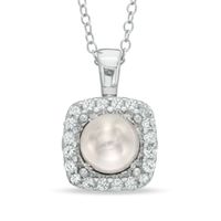 6.5-7.0mm Freshwater Cultured Pearl and Lab-Created White Sapphire Frame Pendant in Sterling Silver