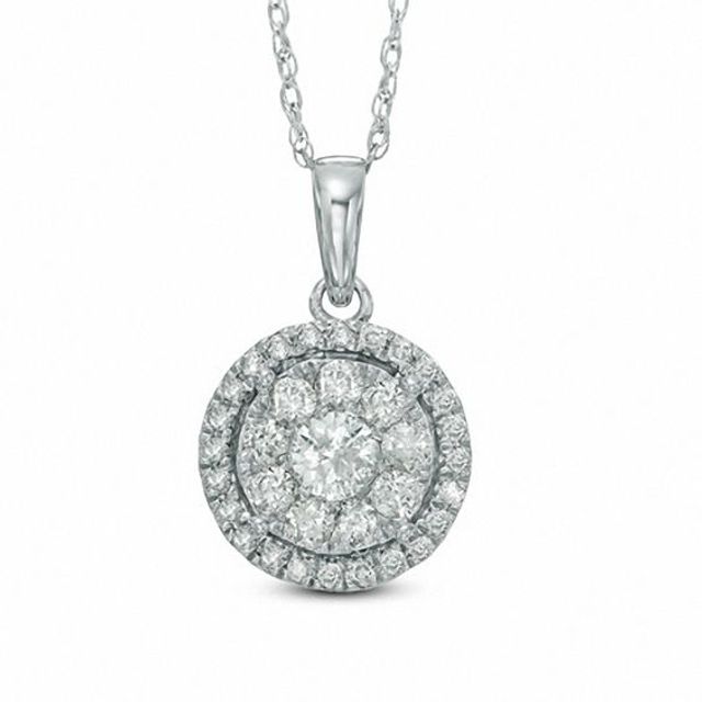 1/2 CT. T.w. Multi-Diamond Double Frame Pendant in 10K White Gold