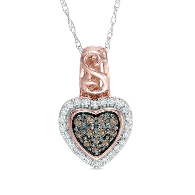 1/5 CT. T.w. Champagne and White Diamond Cluster Heart Pendant in 10K Rose Gold