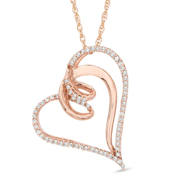 1/6 CT. T.w. Diamond Looping Tilted Heart Pendant in 10K Rose Gold