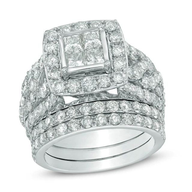 4 CT. T.w. Quad Princess-Cut Diamond Frame Bridal Set in 14K White Gold