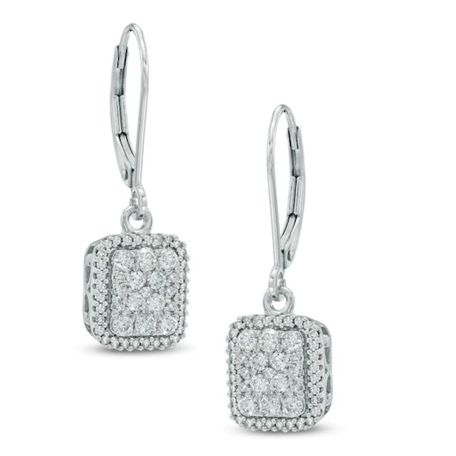 3/4 CT. T.w. Diamond Rectangular Cluster Frame Drop Earrings in 10K White Gold