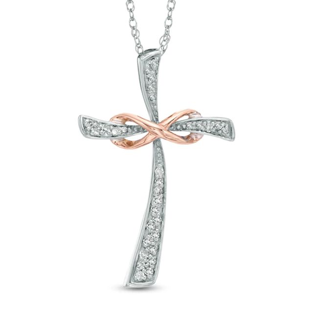 1/10 CT. T.w. Diamond Infinity Cross Pendant in 10K Two-Tone Gold