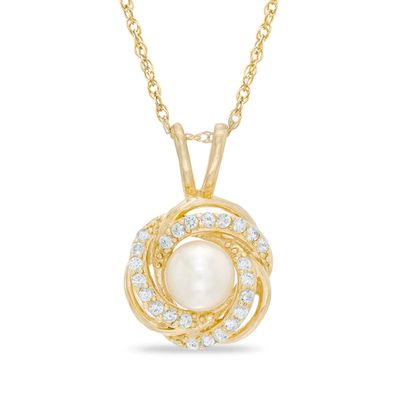 4.5-5.0mm Freshwater Cultured Pearl and Lab-Created White Sapphire Pendant in 10K Gold