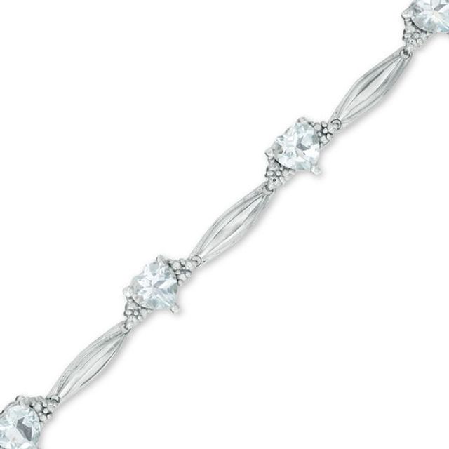 5.0mm Heart-Shaped Aquamarine and Diamond Accent Bracelet in Sterling Silver