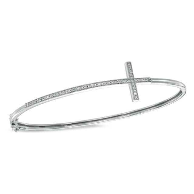 1/10 CT. T.w. Diamond Sideways Cross Bangle in Sterling Silver