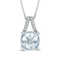 7.0mm Cushion-Cut Aquamarine and Diamond Accent Split Bale Pendant in 10K White Gold