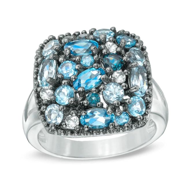 Multi-Shaped Blue and White Topaz Ring in Sterling Silver