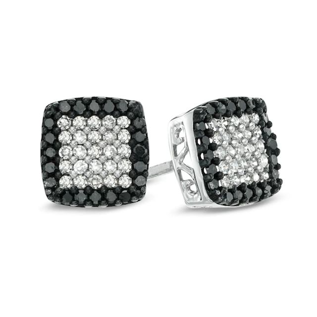 1/4 CT. T.w. Enhanced Black and White Diamond Square Cluster Stud Earrings in 10K White Gold