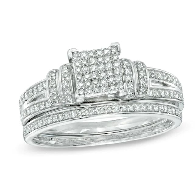 1/3 CT. T.w. Diamond Square Composite Double Collar Bridal Set in 10K White Gold