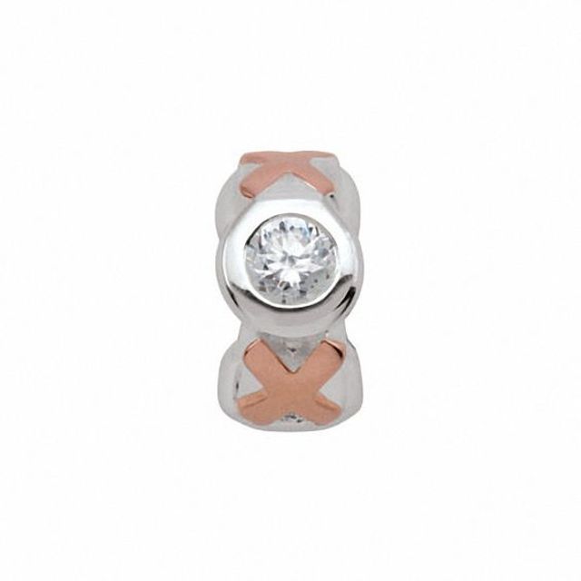 PersonaÂ® Sterling Silver and 18K Rose Gold Plate "Xoxo" Cubic Zirconia Charm