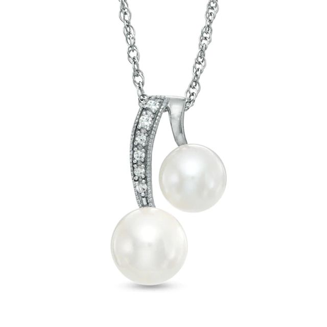 6.0-7.5mm Freshwater Cultured Pearl and Lab-Created White Sapphire Pendant in Sterling Silver