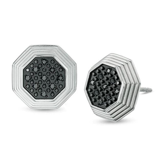 Men's Black Diamond Stud Earrings in Stainless Steel