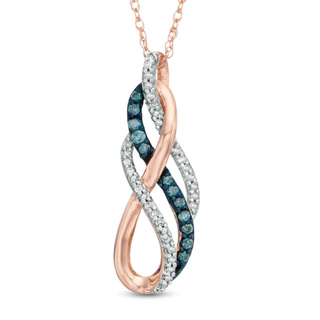 1/5 CT. T.w. Enhanced Blue and White Diamond Layered Infinity Pendant in 10K Rose Gold