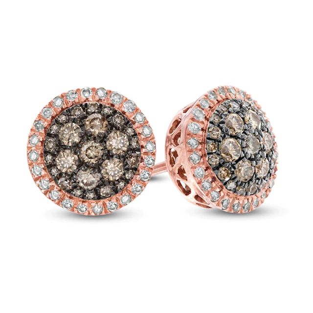 1/2 CT. T.w. Champagne and White Diamond Cluster Frame Stud Earrings in 10K Rose Gold