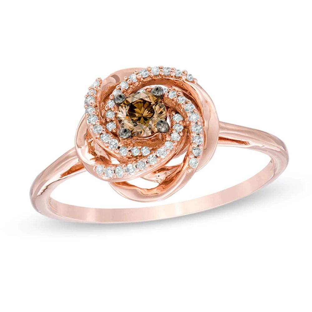 1/4 CT. T.w. Champagne and White Diamond Orbit Ring in 10K Rose Gold