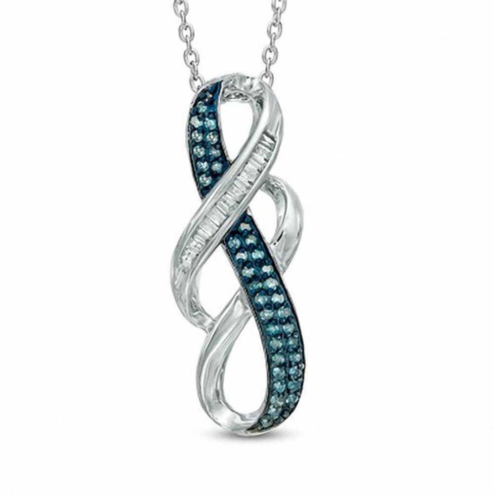 1/6 CT. T.w. Enhanced Blue and White Diamond Double Infinity Pendant in Sterling Silver