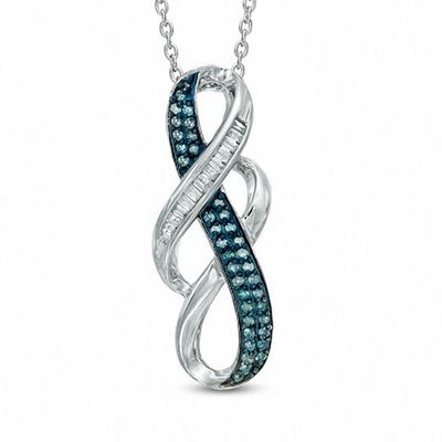 1/6 CT. T.w. Enhanced Blue and White Diamond Double Infinity Pendant in Sterling Silver