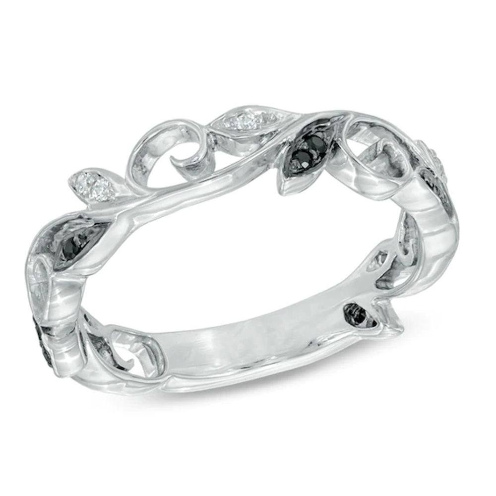 Enhanced Black and White Diamond Accent Vine Ring in Sterling Silver