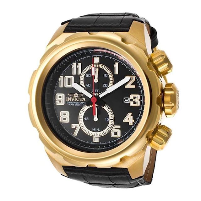 Men's Invicta Pro Diver Chronograph Gold-Tone Strap Watch with Black Dial (Model: 15069)