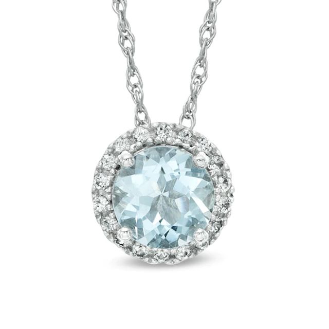 6.0mm Aquamarine and Lab-Created White Sapphire Frame Pendant in 10K White Gold