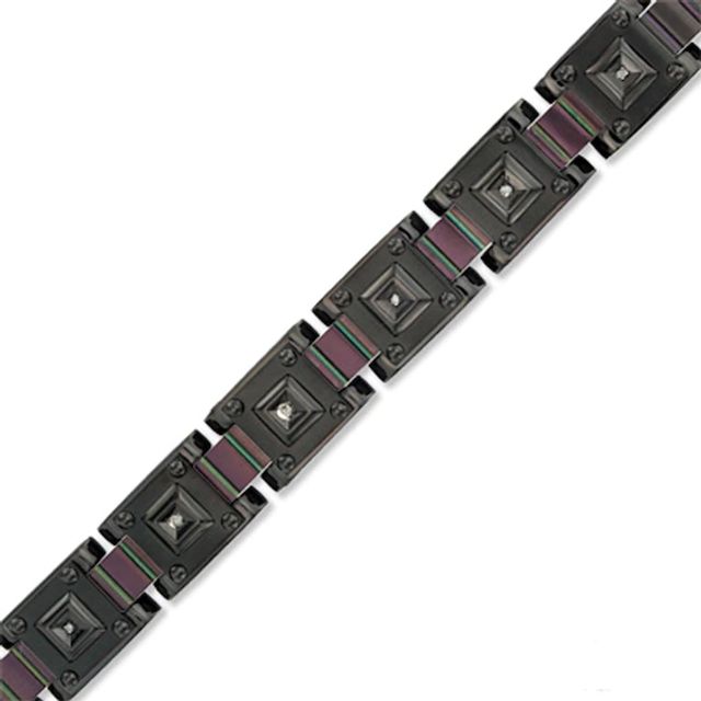 Men's Diamond Accent Box Bracelet in Black IP Stainless Steel - 9.0"