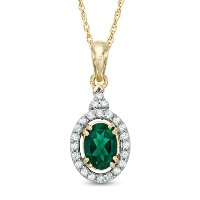 Oval Lab-Created Emerald and White Sapphire Frame Pendant in 10K Gold