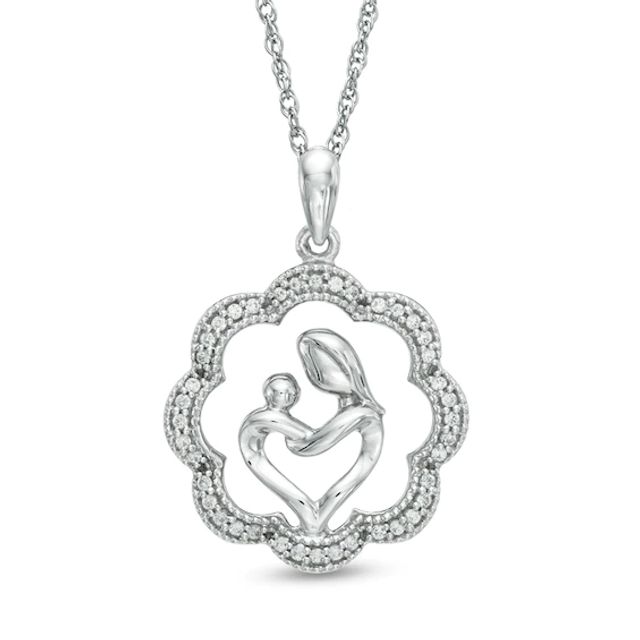 1/6 CT. T.w. Diamond Motherly Love Flower Pendant in Sterling Silver