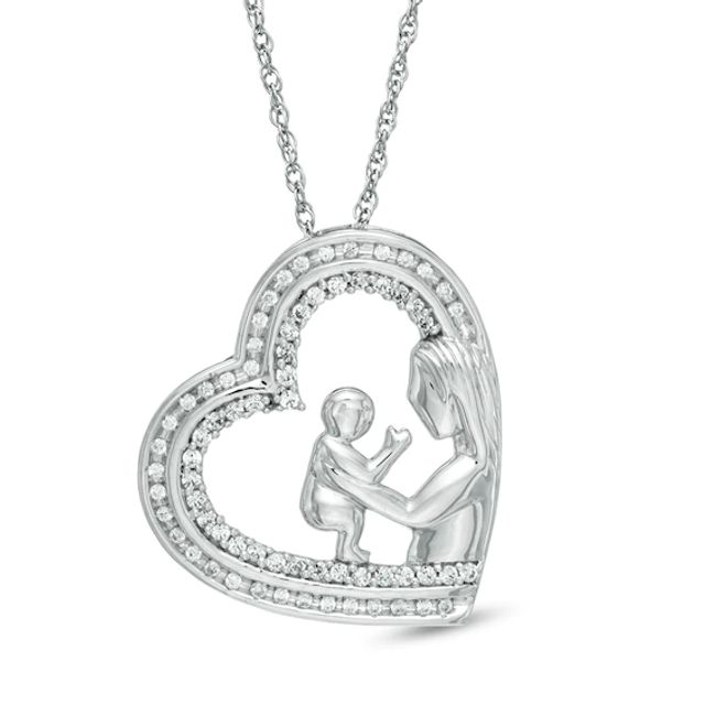 1/3 CT. T.w. Diamond Motherly Love Tilted Heart Pendant in Sterling Silver