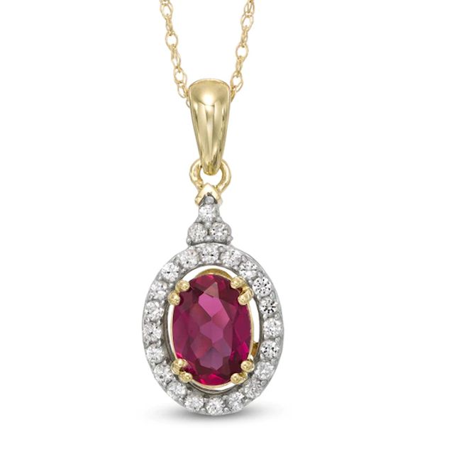 Oval Lab-Created Ruby and White Sapphire Frame Pendant in 10K Gold