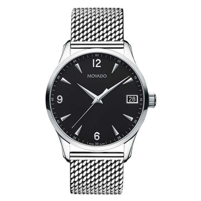 Men's Movado Circa Mesh Watch with Black Dial (Model: 0606802)