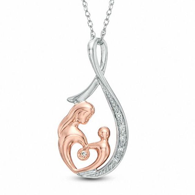 Diamond Accent Motherly Love Infinity Pendant in 10K Two-Tone Gold