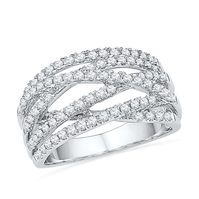 5/8 CT. T.w. Diamond Multi-Row Crossover Ring in 10K White Gold