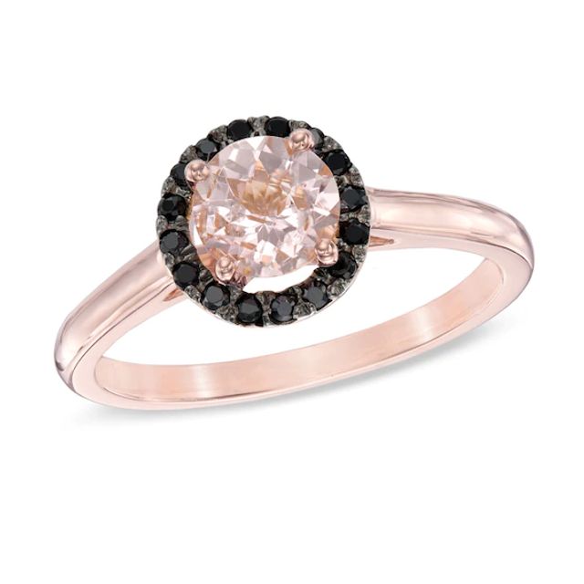 6.0mm Morganite and 1/10 Black Diamond Ring in 10K Rose Gold