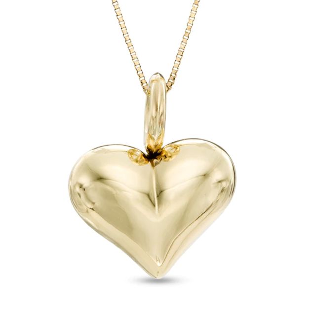 Polished Puff Heart Pendant in 10K Gold - 17"