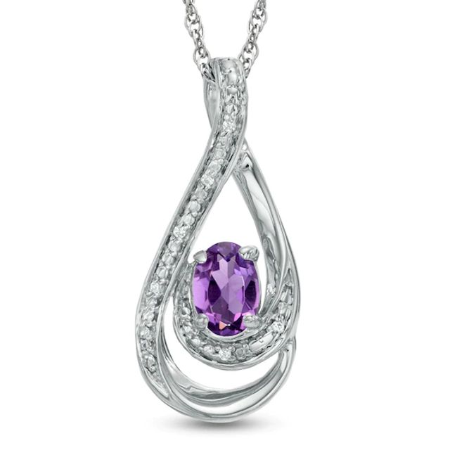 Oval Amethyst and Diamond Accent Loop Pendant in Sterling Silver