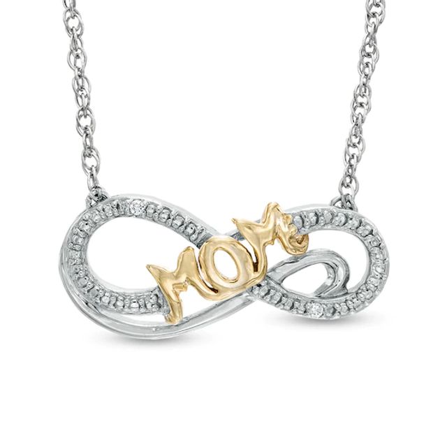 Diamond Accent Mom Infinity Necklace in Sterling Silver and 14K Gold Plate