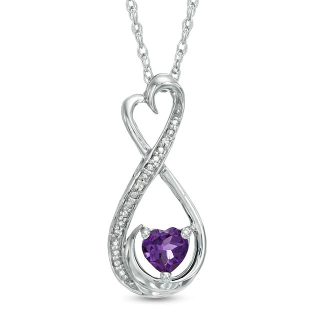 5.0mm Heart-Shaped Amethyst and Diamond Accent Infinity Heart Mom Pendant in Sterling Silver