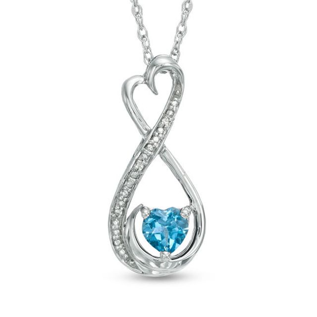 5.0mm Heart-Shaped Blue Topaz and Diamond Accent Infinity Heart Mom Pendant in Sterling Silver
