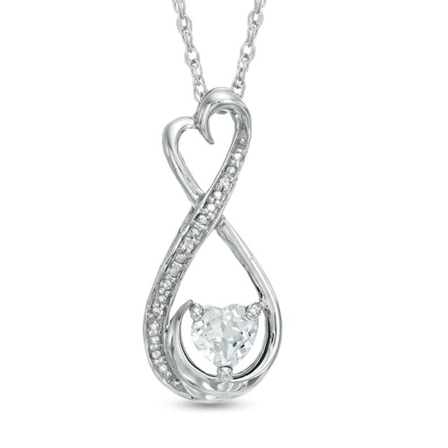 5.0mm Heart-Shaped Lab-Created White Sapphire and Diamond Accent Infinity Heart Mom Pendant in Sterling Silver