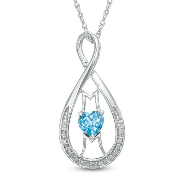 5.0mm Heart-Shaped Blue Topaz and Diamond Accent Mom Infinity Pendant in Sterling Silver