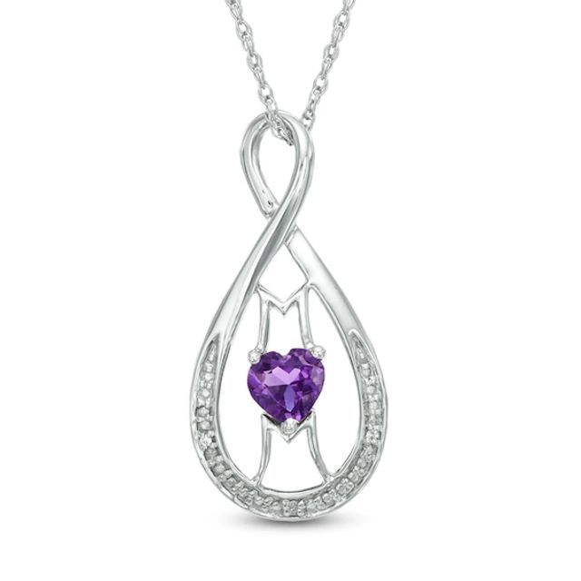 5.0mm Heart-Shaped Amethyst and Diamond Accent Mom Infinity Pendant in Sterling Silver