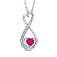 5.0mm Heart-Shaped Lab-Created Ruby and Diamond Accent Infinity Heart Mom Pendant in Sterling Silver