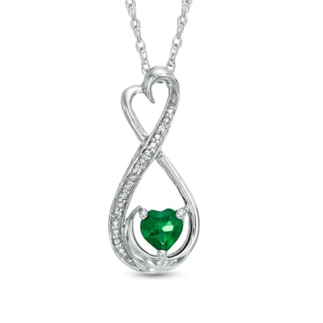 5.0mm Heart-Shaped Lab-Created Emerald and Diamond Accent Infinity Heart Mom Pendant in Sterling Silver