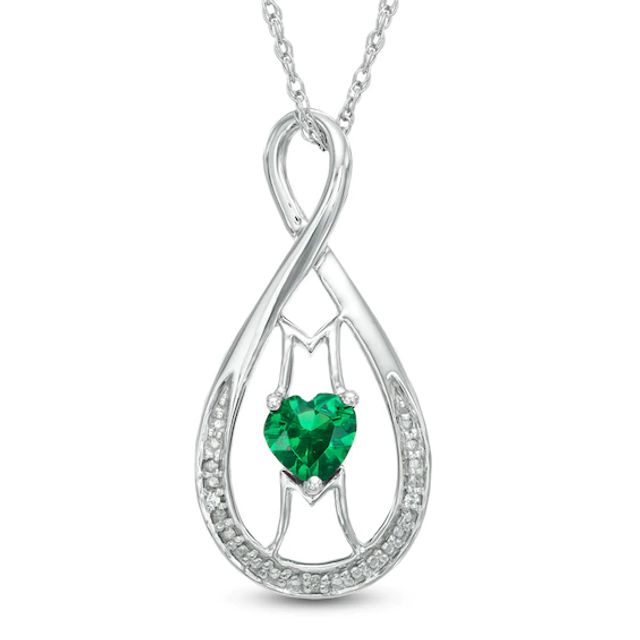5.0mm Heart-Shaped Lab-Created Emerald and Diamond Accent Mom Infinity Pendant in Sterling Silver
